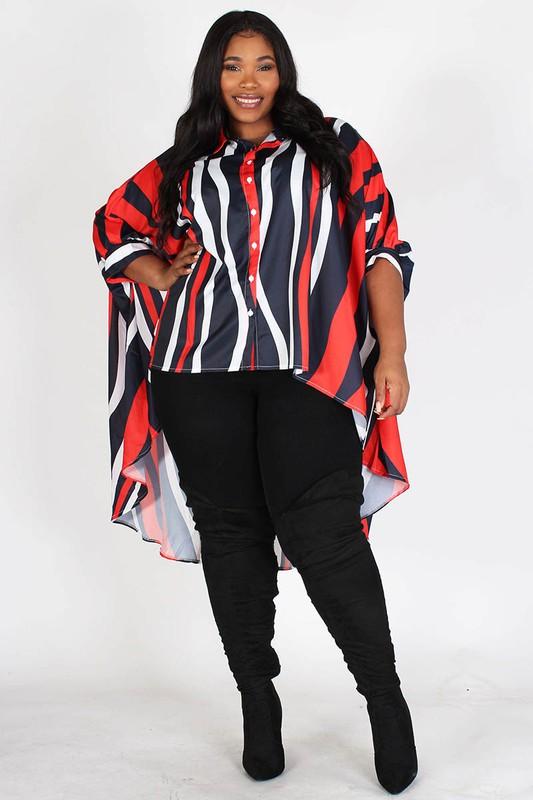 Striped Color Block Batwing Sleeve Blouse