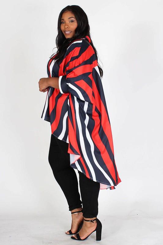Striped Color Block Batwing Sleeve Blouse